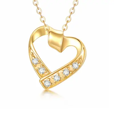 14K Gold Circular Shaped Moissanite Heart Pendant Necklace