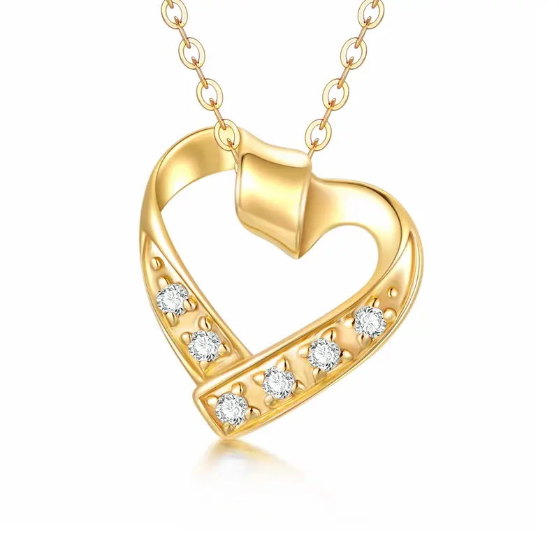 14K Gold Circular Shaped Moissanite Heart Pendant Necklace