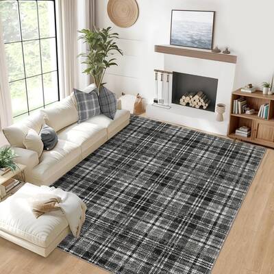 Garvee Washable Rug 9x12 Rugs for Living Room Modern Plaid Rug Rustic Non Slip Large Area Rug Soft Low Pile Throw Rugs Stain ...