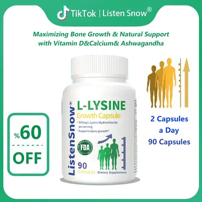 Growth Capsules L-LYSINE Height Increase Maximizer with Calcium for Bone Strength -Natural Get Taller Supplement