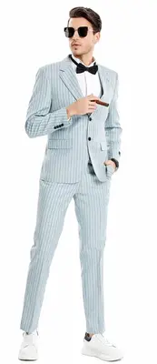 Tazio Men's 3-Piece Skinny Fit Suit with Tone-on-Tone Pinstripes