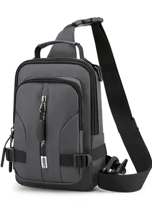 Men's Casual Letter Printing Zipper Shoulder Bag with Usb Port, Summer Minimalist Plain Sporty Bum Bag with Adjustable Strap ...