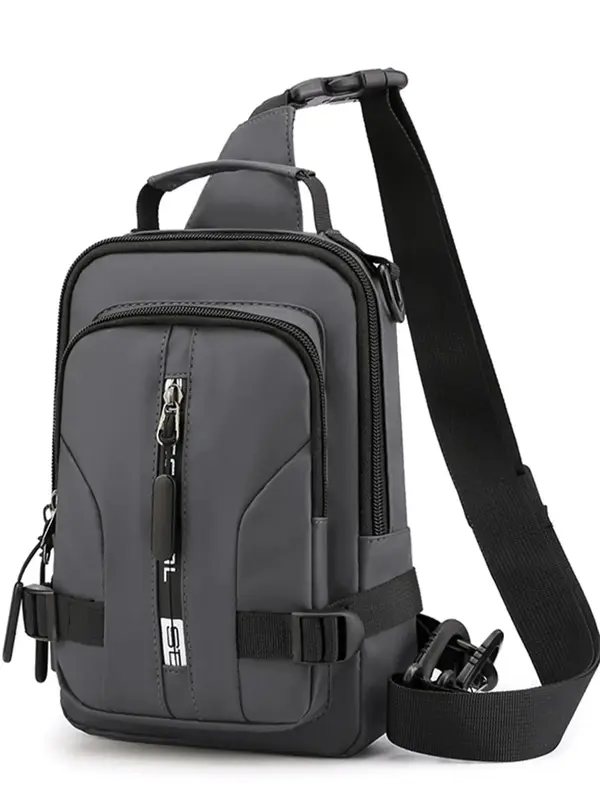 Men's Casual Letter Printing Zipper Shoulder Bag with Usb Port, Summer Minimalist Plain Sporty Bum Bag with Adjustable Strap ...