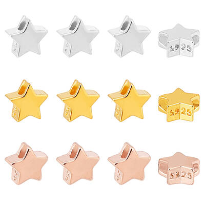 12Pcs 3 Colors 925 Sterling Silver Beads