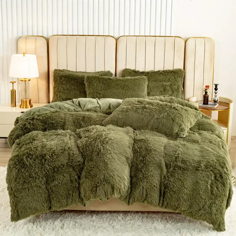 Solid Color Fuzzy Duvet Cover Set, 3 Counts/set Including 1 Duvet Cover & 2 Pillowcases, Soft Comfortable Bedding Set for Hom...