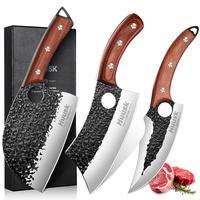 Huusk Butcher Knife Set - 3PCS Kitchen Knife Set for Meat Cutting, Home & Outdoor Cooking - Wood, Wooden,Christmas/BlackFrida...