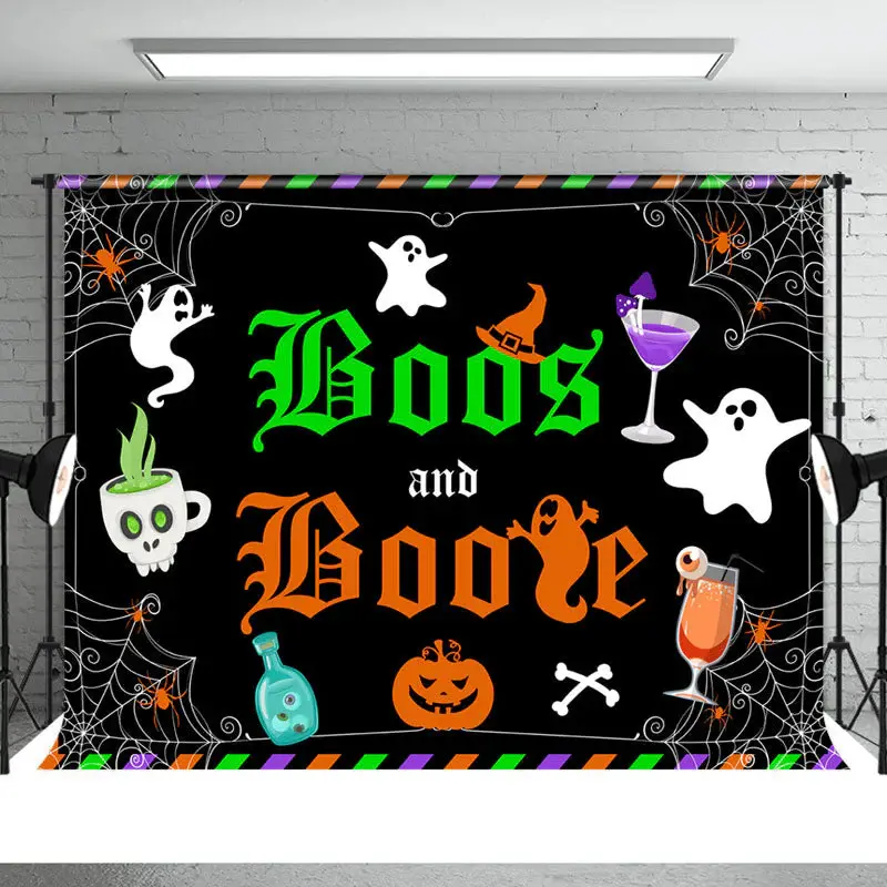Cute Ghost Cobweb Black Halloween Baby Shower Backdrop - Aperturee