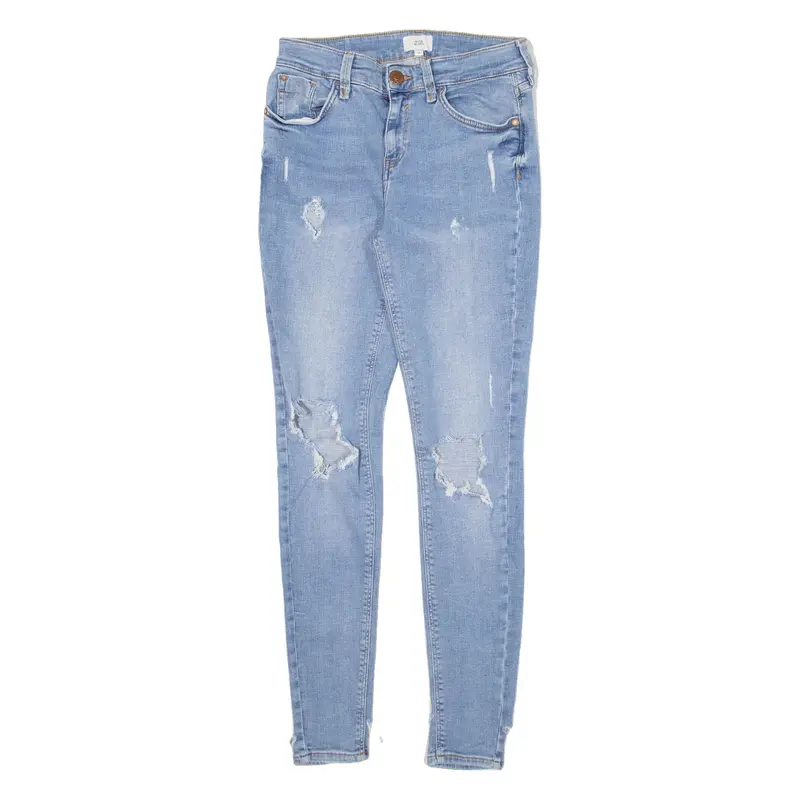 RIVER ISLAND Distressed Womens Jeans Blue Slim Skinny W24 L27