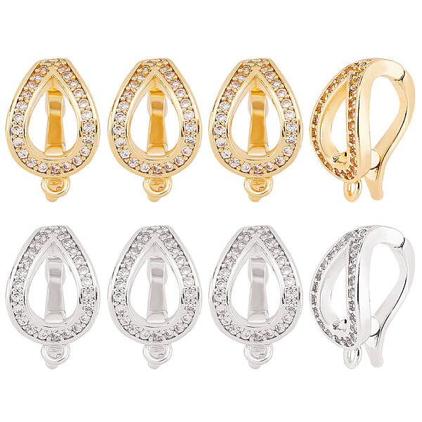 8Pcs 2 Colors Brass Micro Pave Clear Cubic Zirconia Twister Clasp