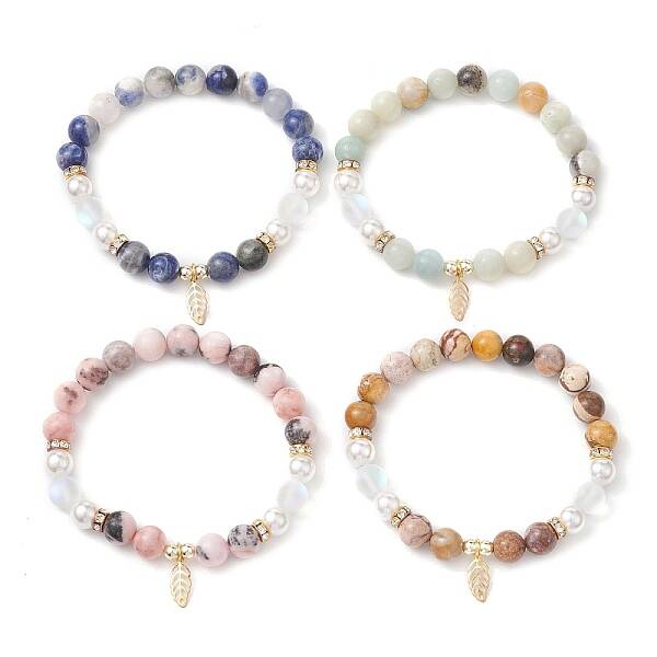 8.5mm Round Gemstone Beaded Stretch Bracelets