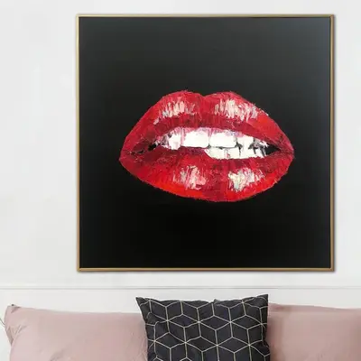 Red Lips Painting Sparkle Lips Wall Art Sexy Lips Painting Warm Red Lips Mouth Original Art Kiss Fashion Wall Art Lips Artwor...