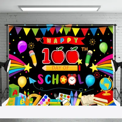 100th Day Apple Pen Black Back To School Backdrop - Aperturee