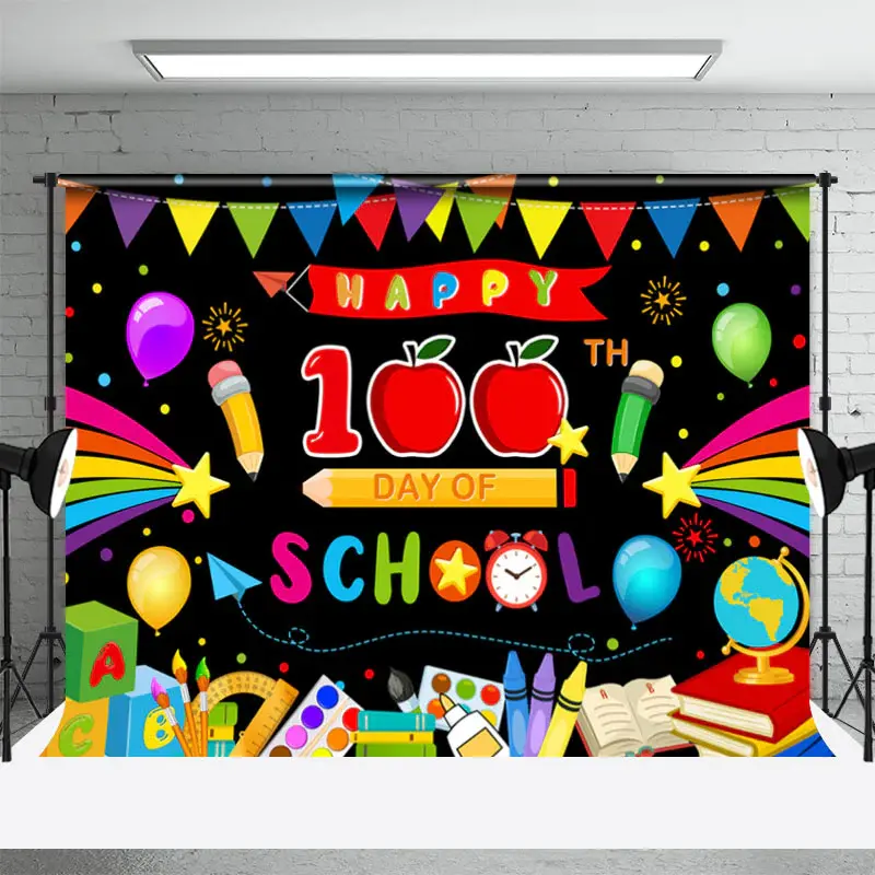 100th Day Apple Pen Black Back To School Backdrop - Aperturee