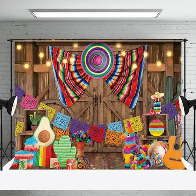 Mexican Fiesta Rustic Wooden Mexico Backdrop for Party - Aperturee