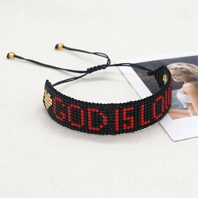 Word GOD IS LOVE Loom Pattern MIYUKI Seed Beads Bracelets for Women