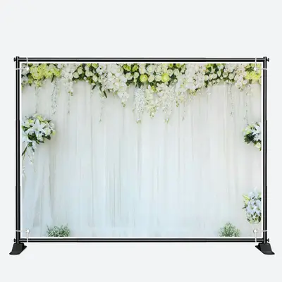 Elegant White Curtain And Flowers Weddiing Backdrop - Aperturee