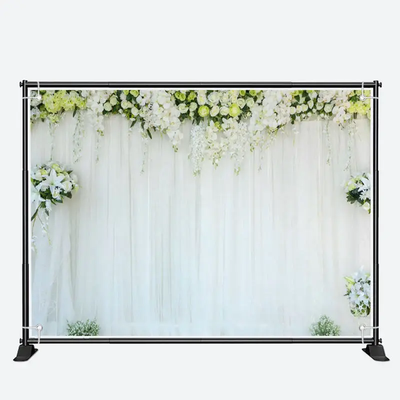 Elegant White Curtain And Flowers Weddiing Backdrop - Aperturee