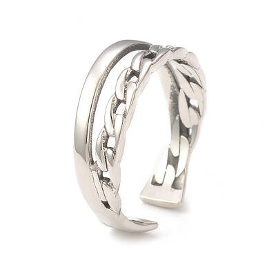 Non-Tarnish 304 Stainless Steel Double Line Open Cuff Ring for Women