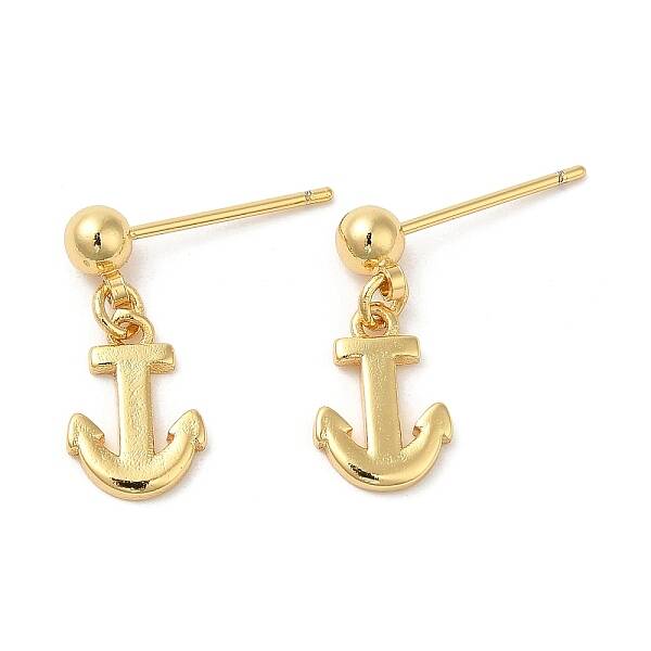 Rack Plating Brass Anchor Dangle Stud Earrings