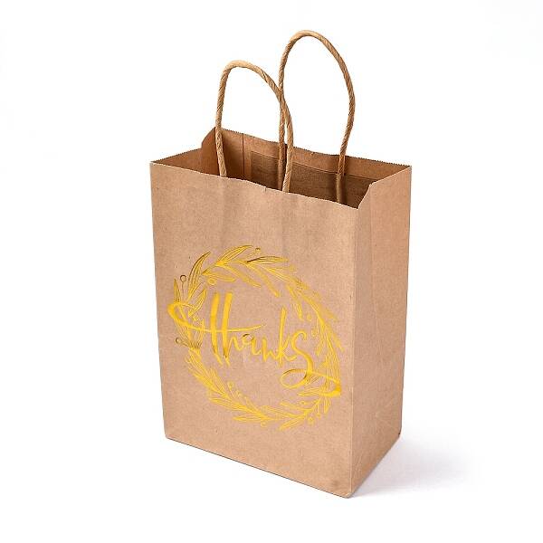 Gold Stamp Thanks Printed Paper Gift Tote Bags