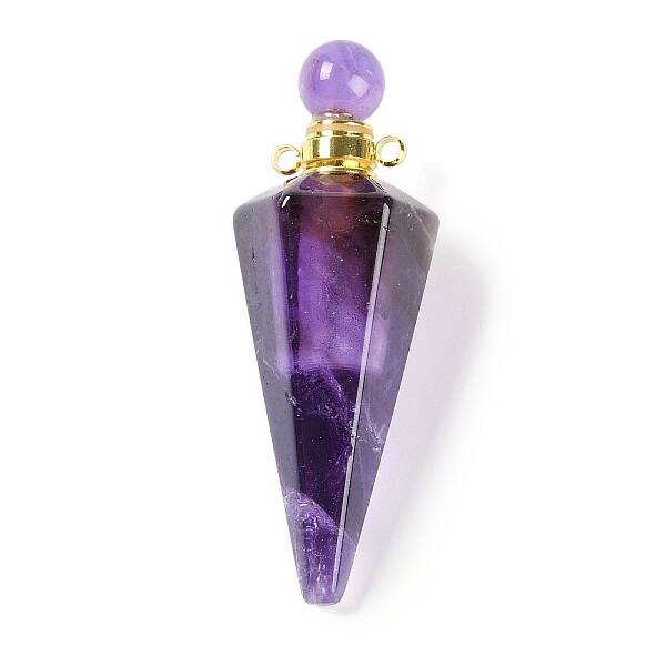 Natural Amethyst Faceted Cone Openable Perfume Bottle Big Pendants