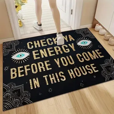 Check Your Energy Before Entering The House Letter Pattern Door Mat, Non-slip Floor Mat, Decorative Carpet for Home Living Ro...