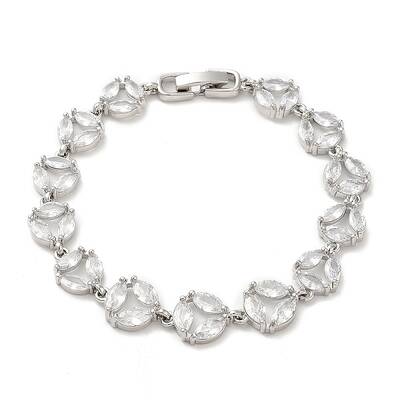 Clear Cubic Zirconia Flat Round Link Chain Bracelet
