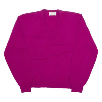 JEFF LAMB Mens Jumper Pink V-Neck 90s Tight Knit L