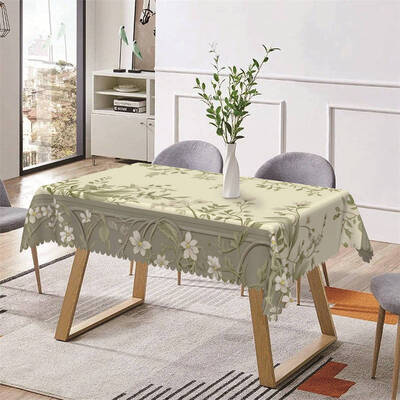 White Floral Green Vine Spring Rectangle Tablecloth - Aperturee