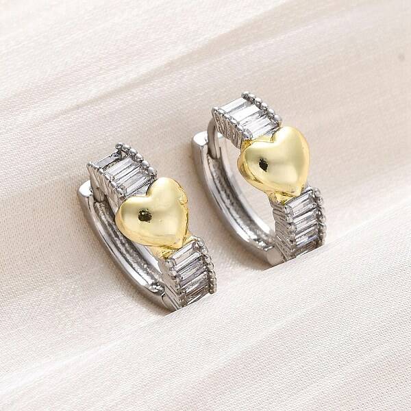 Brass Micro Pave Clear Cubic Zirconia Hoop Earrings
