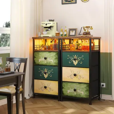 【LaborDaySale】 Raybee Furniture Nightstand set of 2 with Charging Station, LED Night Stand with 3 Drawers, USB Ports & Ou...