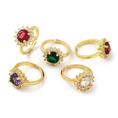 Flower Cubic Zirconia & Glass  Open Cuff Ring