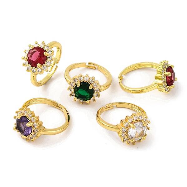 Flower Cubic Zirconia & Glass  Open Cuff Ring