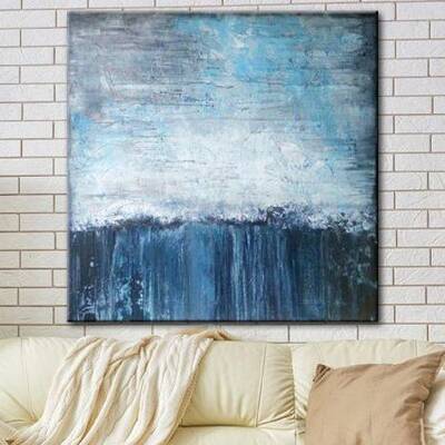 Extra Large Abstract Painting Blue Canvas White Wall Art Ocean Art | AWARENESS OF REALITY