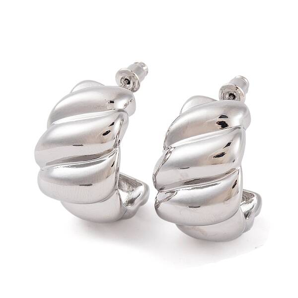 Twist C-Shaped Brass Half Hoop Stud Earrings for Women