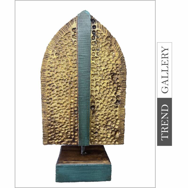 Abstract Hand Carved Table Figurine Original Wood Sculpture Modern Desktop Art for Home | SEED 18.5"x13.7"