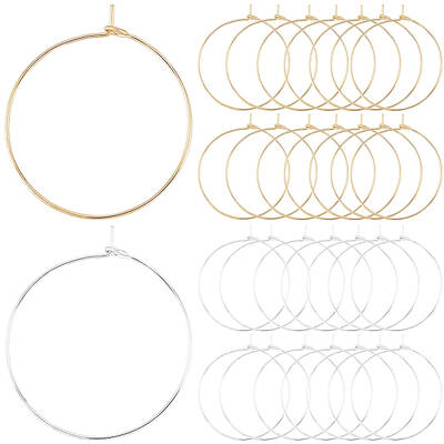 Beebeecraft 1 Box 100Pcs 316 Surgical Stainless Steel Wine Glass Charms Rings 30mm Round Hoop Earrings for Jewelry Making DIY...