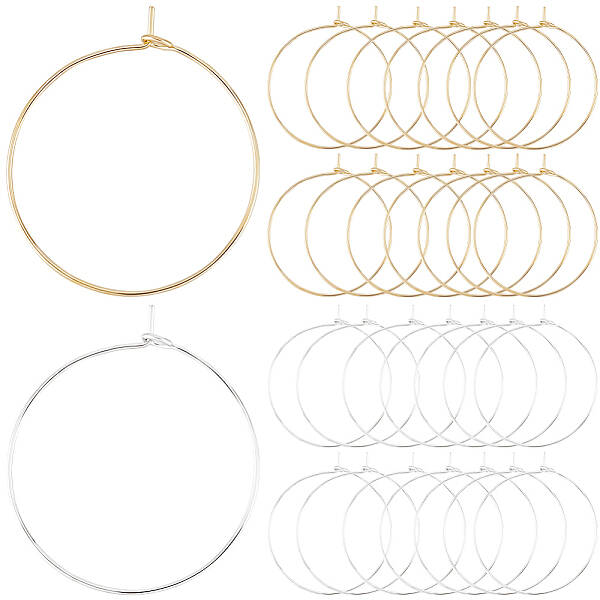 Beebeecraft 1 Box 100Pcs 316 Surgical Stainless Steel Wine Glass Charms Rings 30mm Round Hoop Earrings for Jewelry Making DIY...