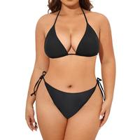 Tempt Me Women Plus Size Triangle Bikini String Two Piece Halter Tie Side Swimsuit Mid Waisted Bikini Sets for Women Plus Siz...
