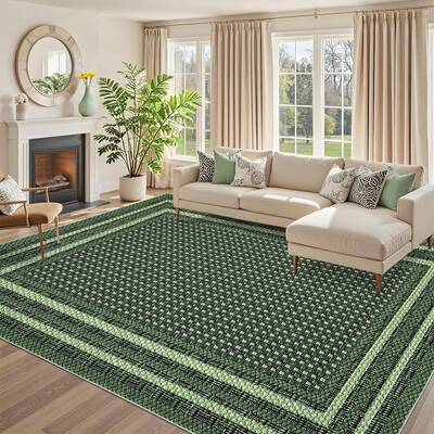 Garvee Washable Rugs for Living Room 10x13 Non Slip Modern Border Area Rug, Low Pile Linen Look Contemporary Soft Floor Carpe...