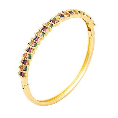 Brass Pave Colorful Cubic Zirconia Hinged Bangles for Women