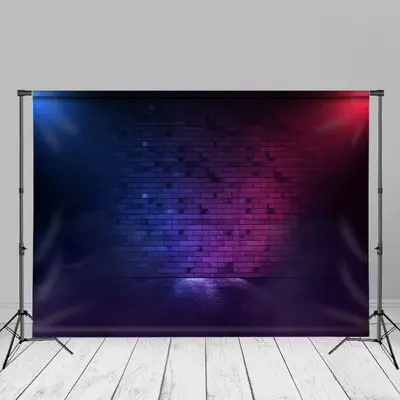 Rays Neon Light Blue Red Brick Photo Studio Backdrop - Aperturee