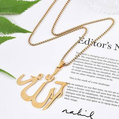 304 Stainless Steel Arabic Pendant Box Chain Necklaces for Women Men
