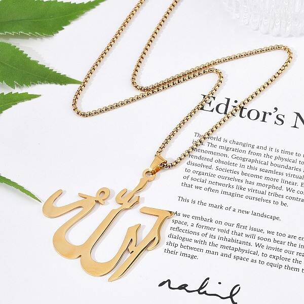 304 Stainless Steel Arabic Pendant Box Chain Necklaces for Women Men