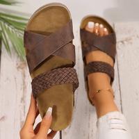 Women's Woven Cross Thick Bottom Sandals New Solid Color Casual Slippers Beach Sandals