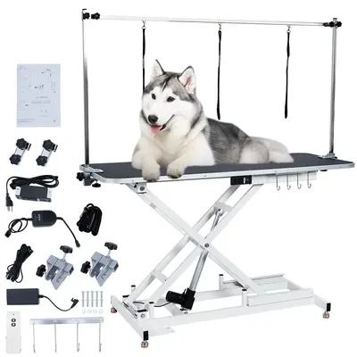 Garvee 48 Electric Dog Grooming Table, Stainless Steel, Non-slip Surface, Remote Lifting, Pet Grooming Table with Adjustabl...