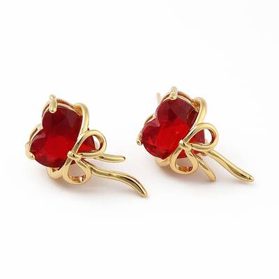 Cubic Zirconia Heart with Bowknot Stud Earrings