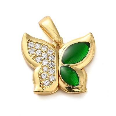 Brass Micro Pave Clear Cubic Zirconia with Cat Eye Pendants