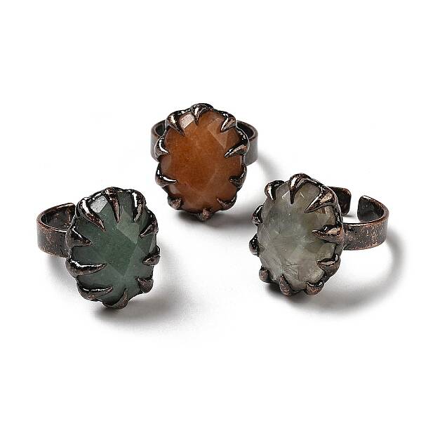 Natural Mixed Gemstone Oval Open Cuff Rings