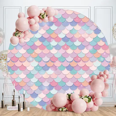 Aperturee Blue Pink Donut Round 2Nd Birthday Backdrop | Custom Round Birthday Backdrop | Circle Birthday Backdrop Cover | Rou...